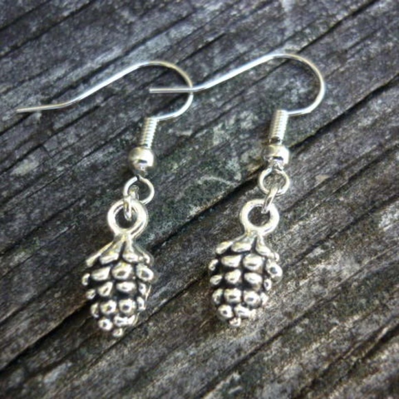 Rustic silver Pinecone Earrings - Picture 1 of 4